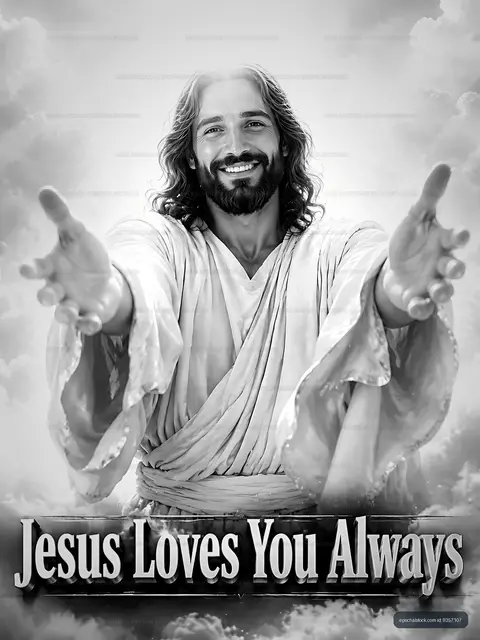 Jesus loves you always in black and white art