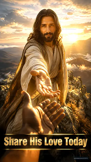 Share love with open hands at sunset in a mountainous landscape