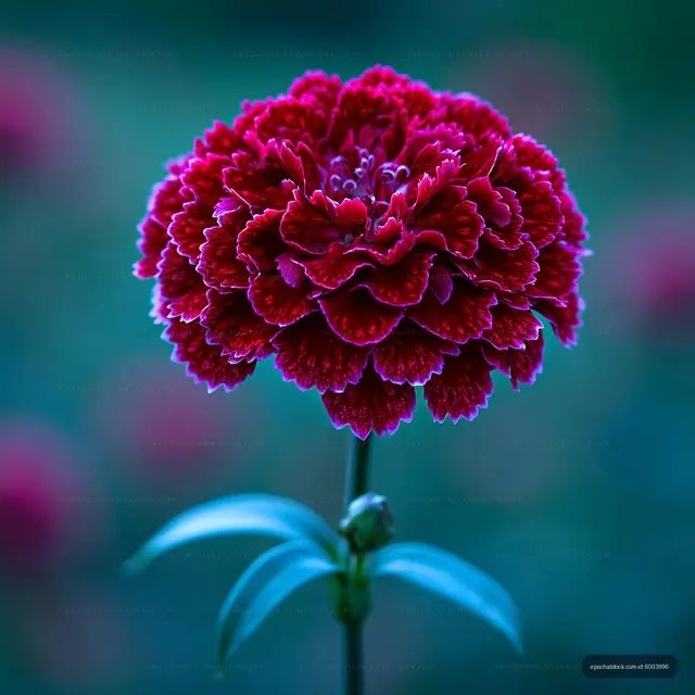 Red flower in bloom with green background