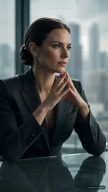 Businesswoman in a suit thinking during a meeting