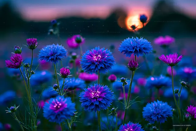 Colors of wildflowers at sunset in a field