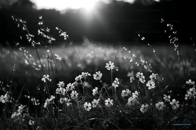 Wildflowers in a field at sunset