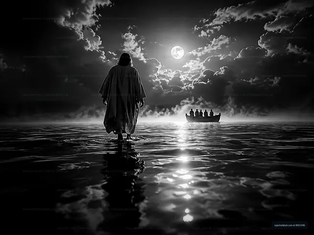 Walking on water at night under the moonlight
