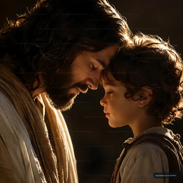 Father and son share a quiet moment with heads touching