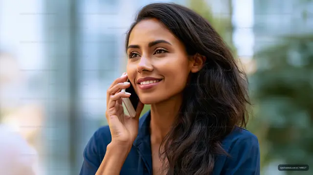 Woman talking on a mobile phone outdoors in a bright area
