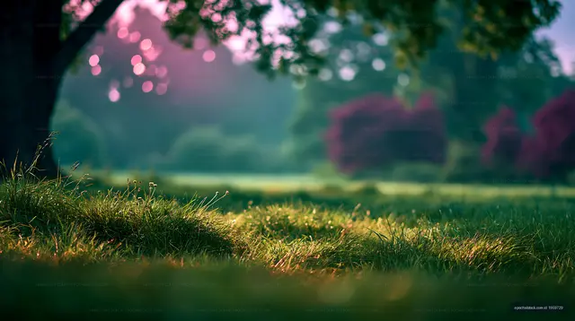 Morning light on grass in a tranquil park setting