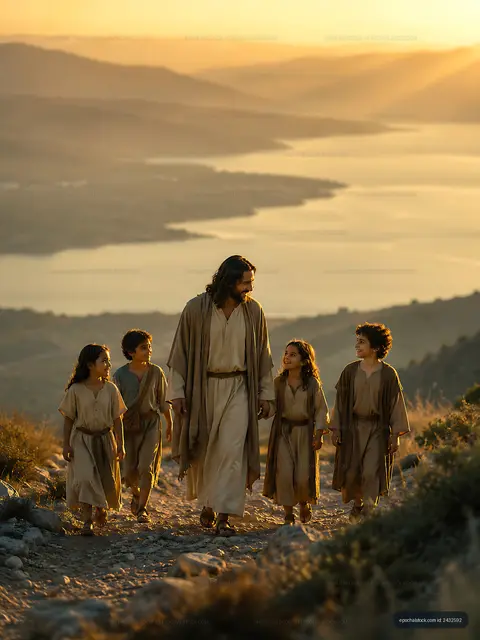 Walking together at sunset along a mountain trail