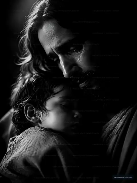 Father holds child in a tender moment of connection