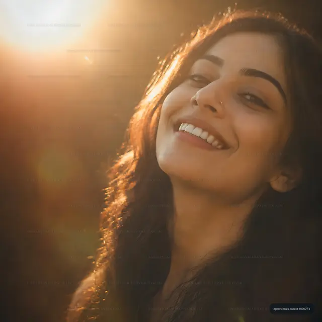 Woman smiling in natural light during sunset