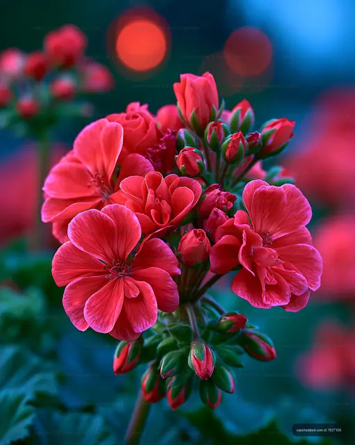 Close-up of vibrant red flowers with green leaves in a garden