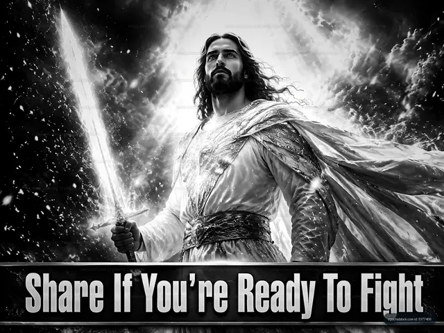 Warrior holding sword in a dramatic scene with bright light