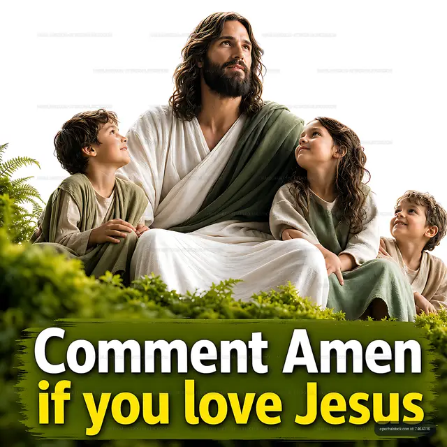 People talking with a man in a white robe surrounded by greenery