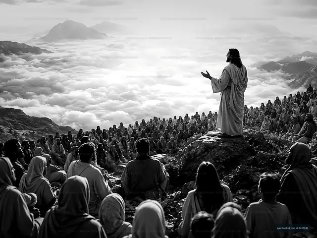 Person speaking to crowd on mountain top above clouds