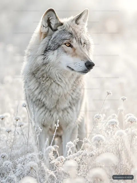 Wolf standing in a snowy field