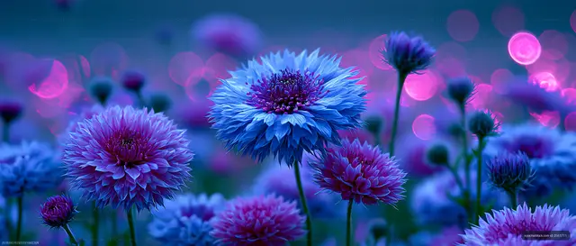 Colorful flowers blooming in a garden at twilight