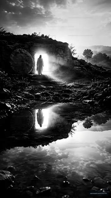 Person standing at the entrance of a dark cave with reflection