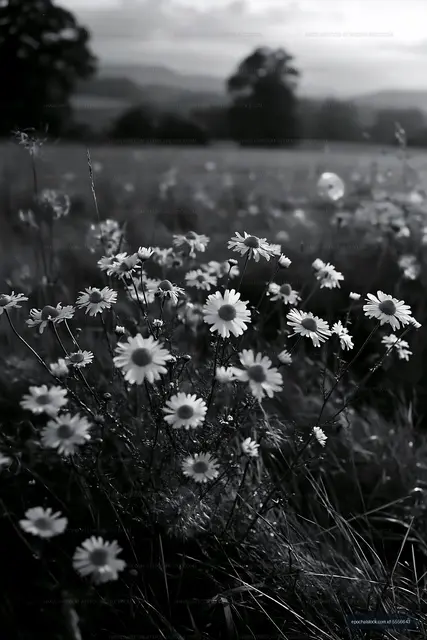 Flowers in a field with trees in the background during daylight