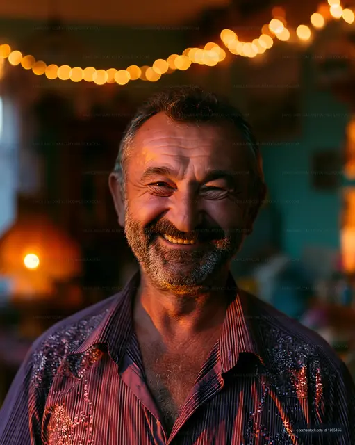 Smiling man with a warm expression in a cozy indoor setting