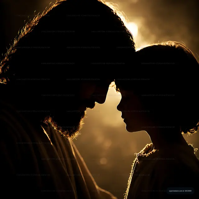 Silhouette of man and child in close embrace