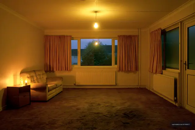 Empty living room with soft light near dusk