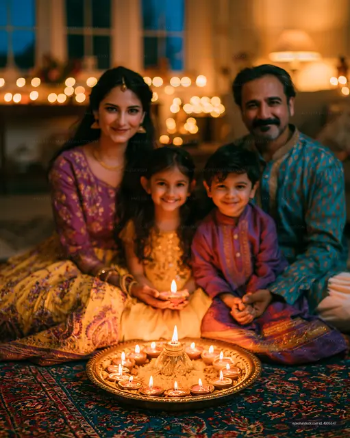 Family celebration with candles during festival night