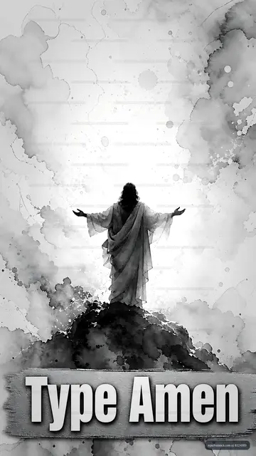 A figure representing Jesus stands on a rock with arms open wide