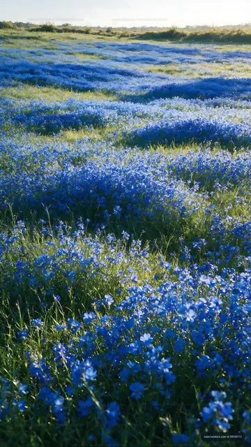Vast field of blue flowers under clear sky in natural setting