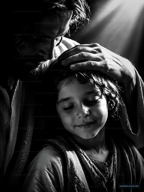 Father and child sharing a moment in dim light