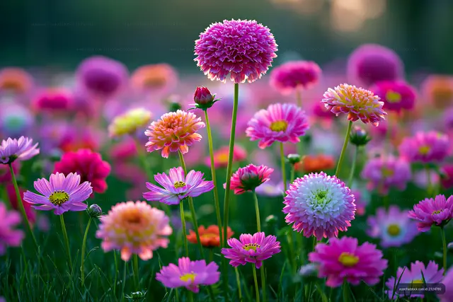 Vibrant flowers bloom in a sunny garden field
