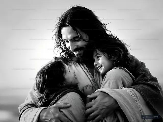 Man embracing children in a warm moment of joy