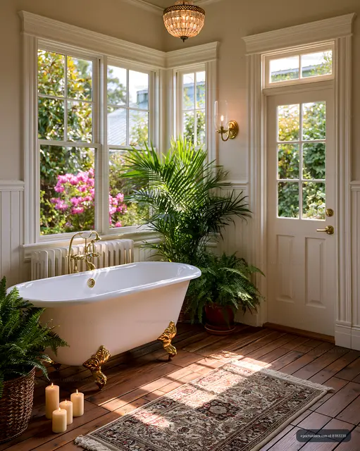 Elegant bathroom with a vintage tub and natural light