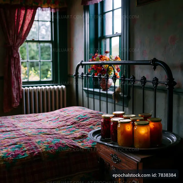 Cozy bedroom with candles and a colorful quilt
