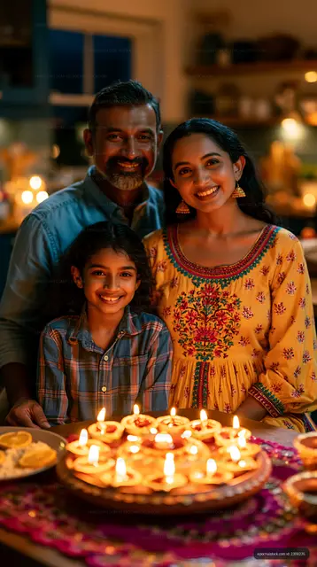 Family celebration with candles during festival at home
