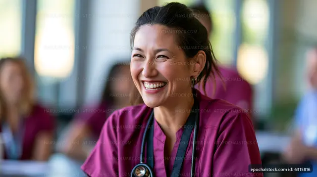 Healthcare worker smiles during a training session