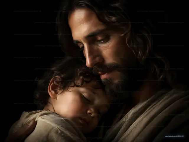 Father holding child in a close embrace