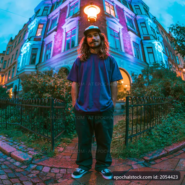 Man standing outside a building in the evening light