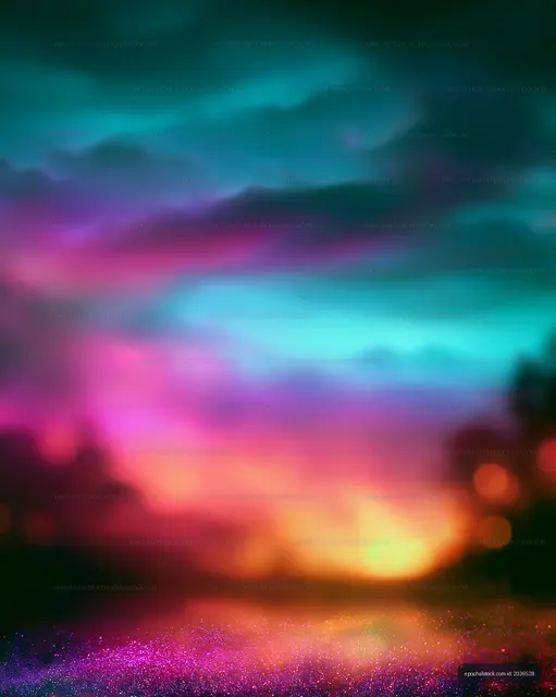 Colorful abstract sunset over water with clouds and reflections