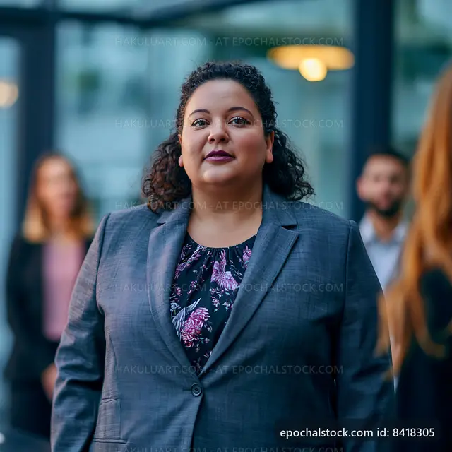 Businesswoman standing confidently in modern office setting