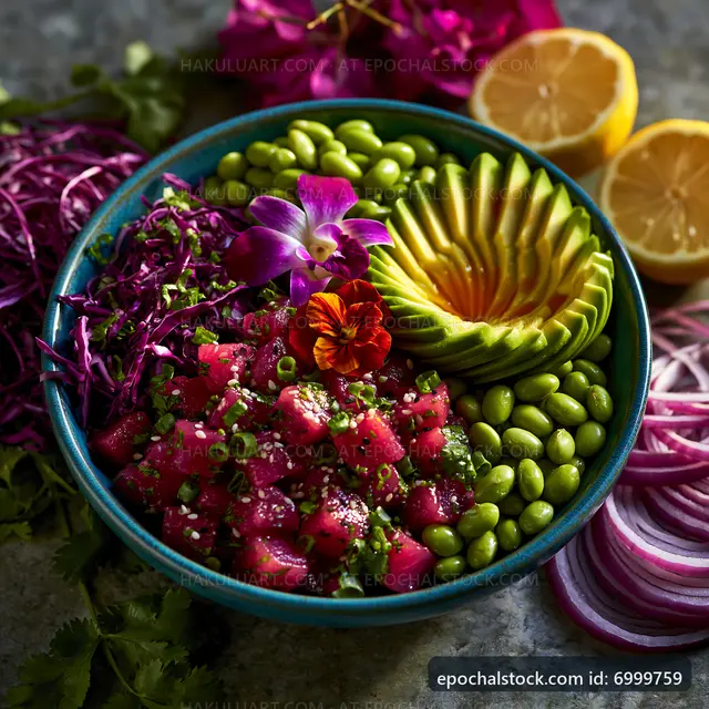 Fresh salad bowl with tuna, avocado, and vegetables