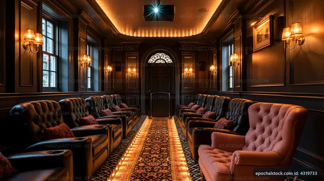 Luxurious corridor with plush seating and warm lighting