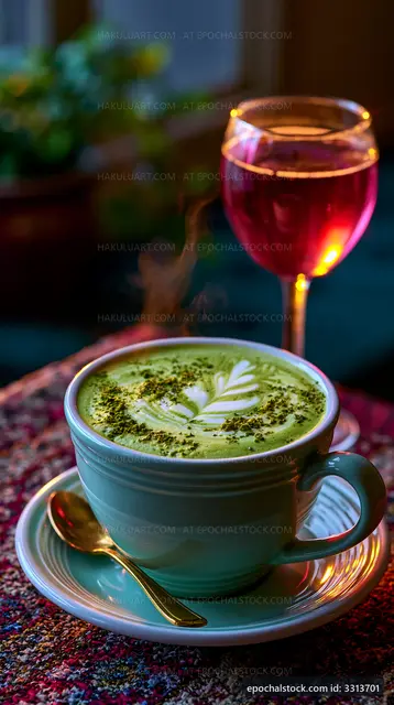 Coffee and tea setup with greenery in a cozy setting