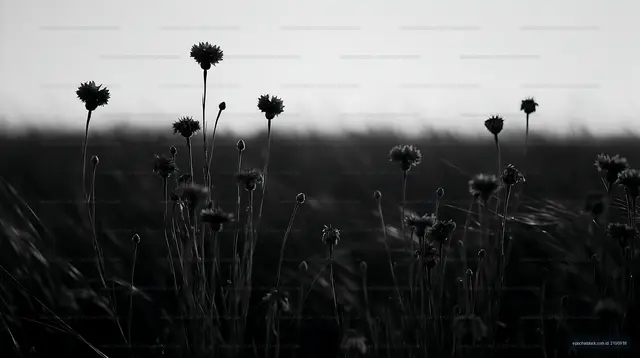 Silhouetted flowers against a soft background at sunset