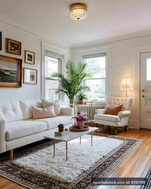 Bright living room with plants and cozy furniture