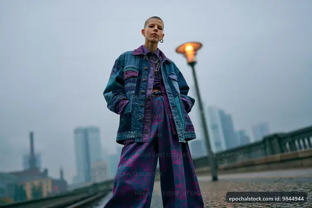 Person standing on city street with modern fashion style