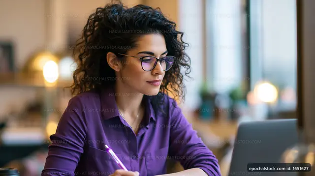 Woman working on a laptop in a cafe