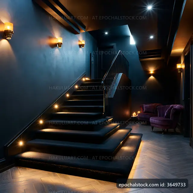 Modern dark staircase with subtle lighting features
