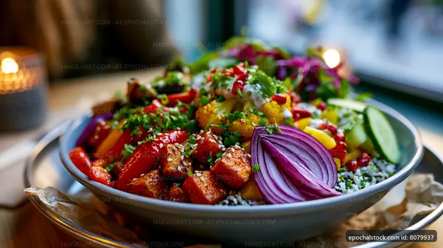 Colorful vegetable salad served in a bowl with fresh herbs