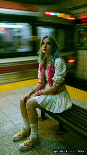 Girl waiting for subway train in city transit station