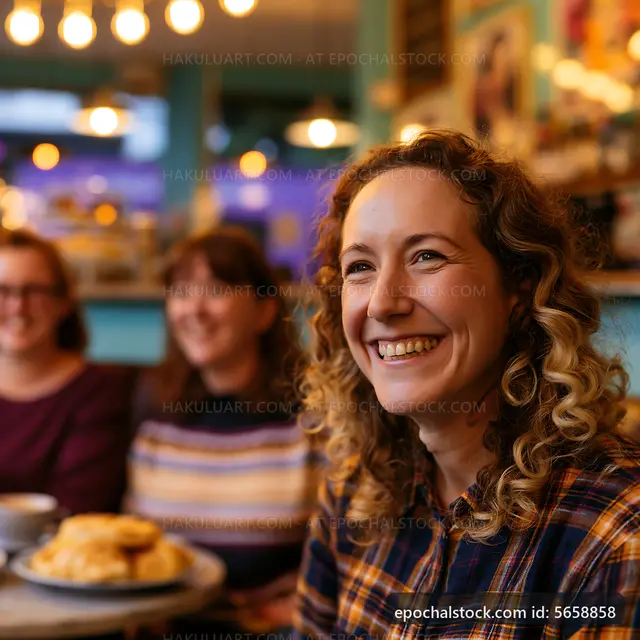 Friends enjoying time together in cafe with food