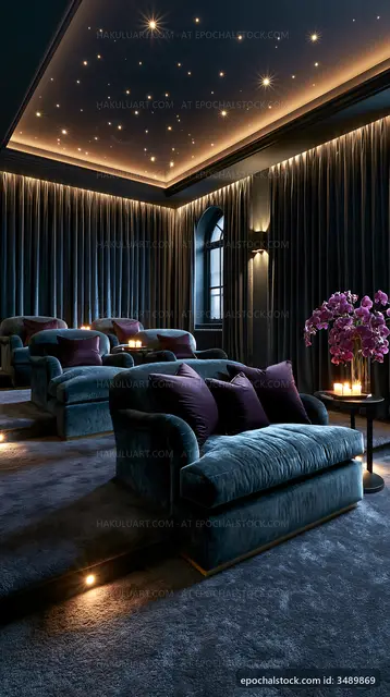 Elegant lounge area with soft seating and ambient lighting